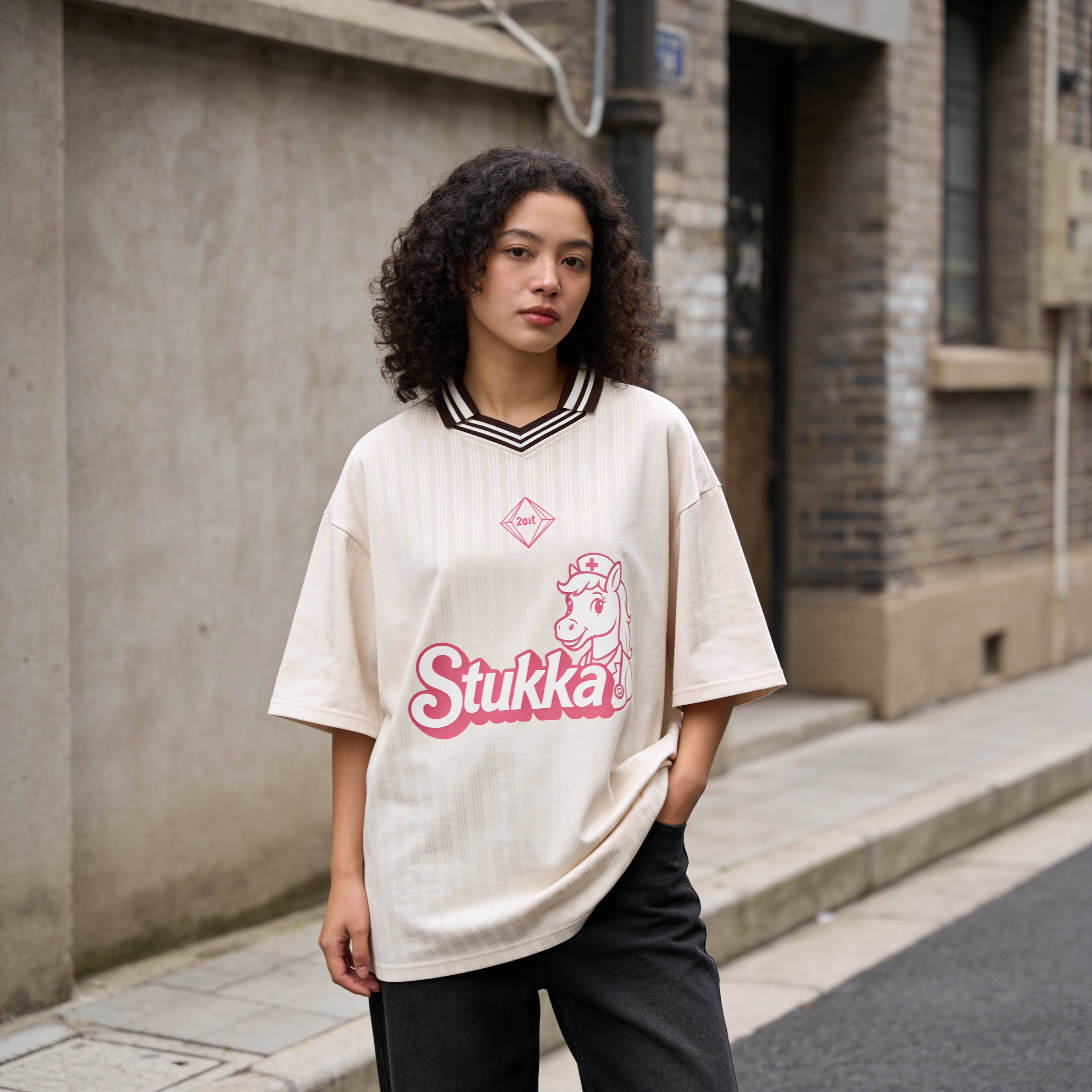 Contrast Stripes Polo T-Shirt — Oversized Techno Rave Top | Sport Signal by 2OUT