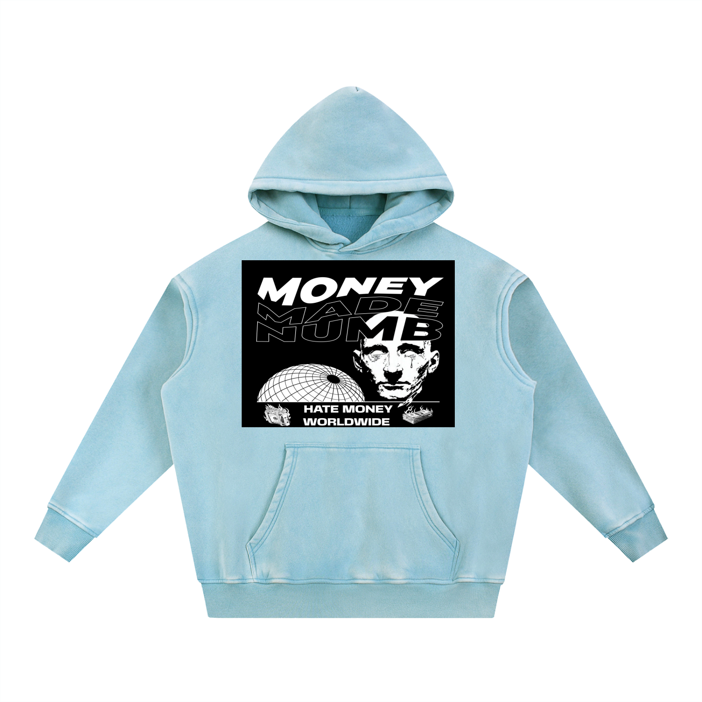 Money Disease Snow Wash Oversized Hoodie — Heavyweight Streetwear Hoodie | Washed Grit by 2OUT