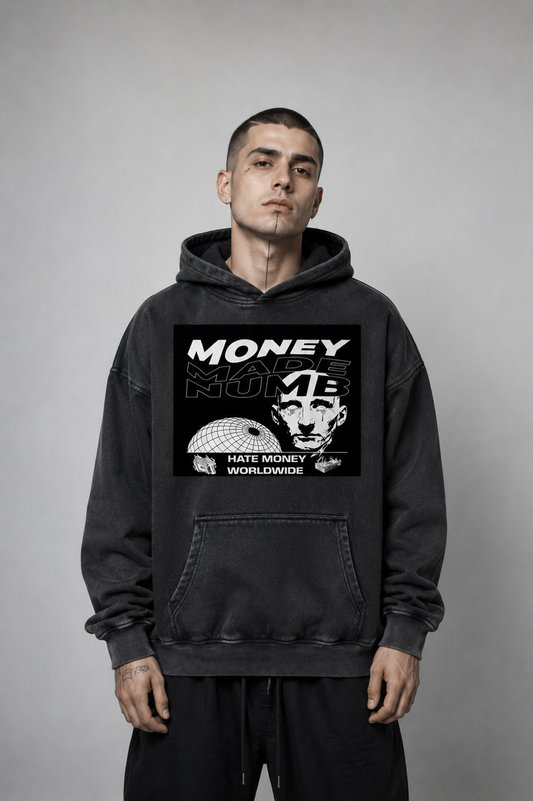 Money Disease Snow Wash Oversized Hoodie — Heavyweight Streetwear Hoodie | Washed Grit by 2OUT