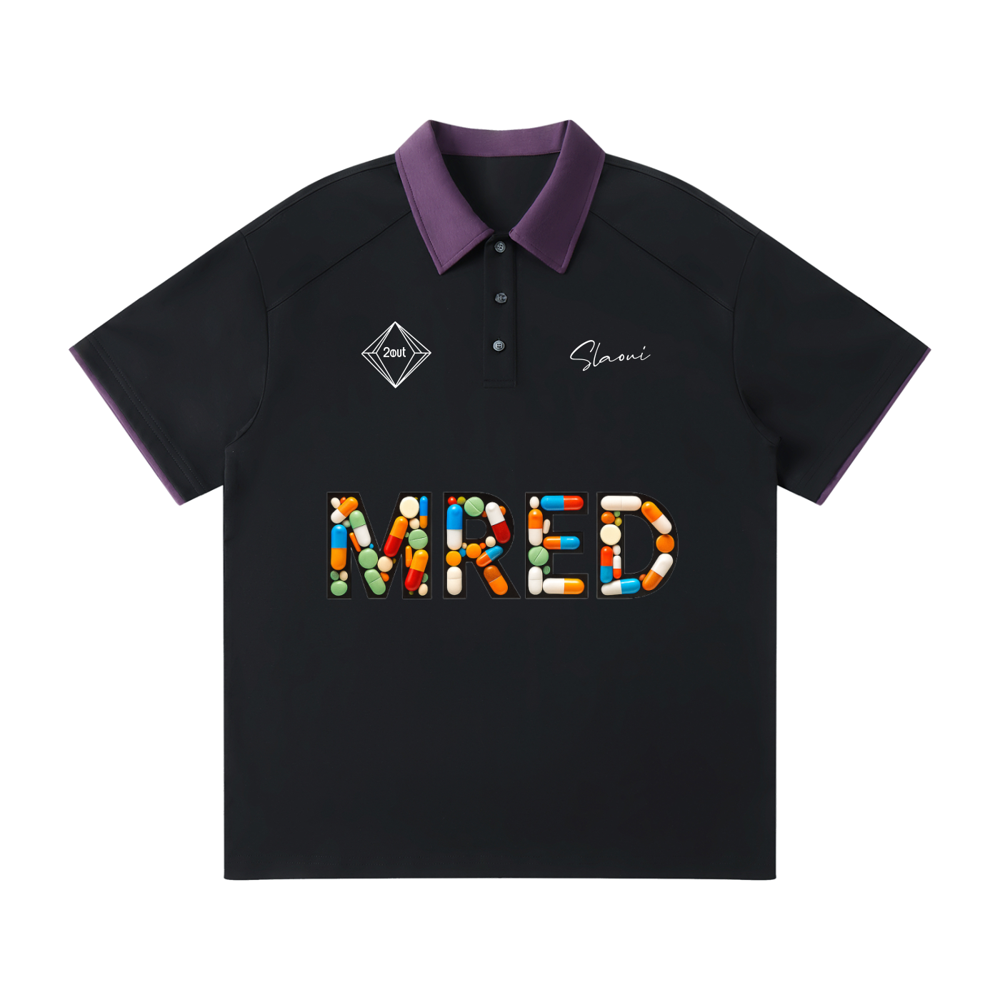 MRED Contrast Collar Raglan Polo — Unisex Street Polo T-Shirt | Clean Pills Style by 2OUT